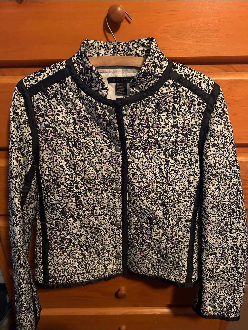 Silkland Blazer/Jacket Black, White & Purple Speckled Quilted detail.
